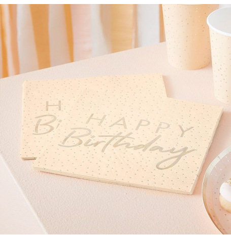 Serviettes en papier Happy Birthday Pche & Or (x16)