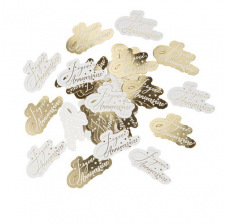 100 Confettis de table Joyeux Anniversaire - Blanc & Or 