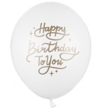 5 Ballons Latex Happy Birthday Blanc & Or 