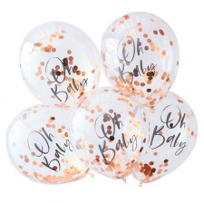 Ballons Confettis Oh Baby Rose Gold (x5)
