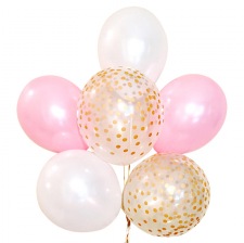 Bouquet Ballons Latex Rose, Blanc & Or