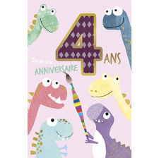 Carte Anniversaire 4 ans - Dinosaure