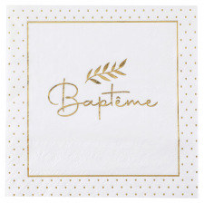 Serviettes en Papier Baptême Blanc & Or (x20)