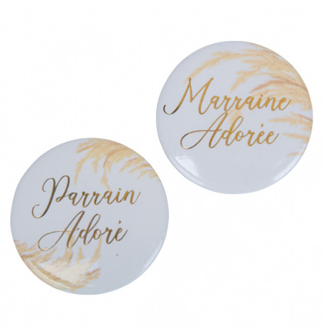 2 Badges jolie pampa Parrain Marraine Or | Hollyparty
