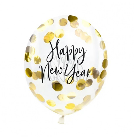 3 Ballons confettis Or - Happy New Year| Hollyparty