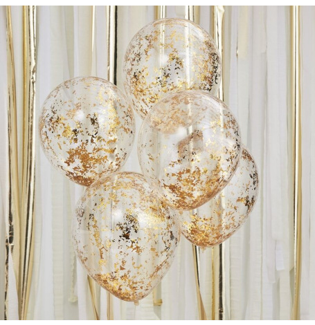 5 Ballons Confettis Paillette Or | Hollyparty