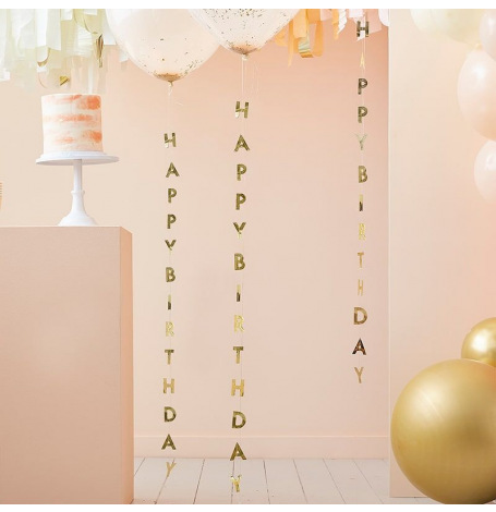 5 Queues de ballons Happy Birthday Or | Hollyparty