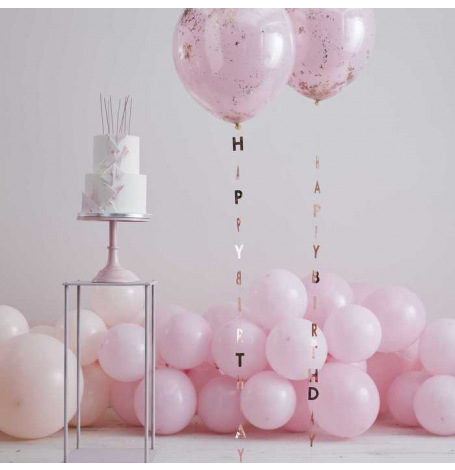 5 queues de ballons Happy Birthday Rose Gold