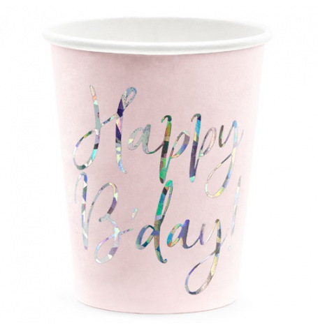 6 gobelets en papier Happy B'day Iridescent| Hollyparty