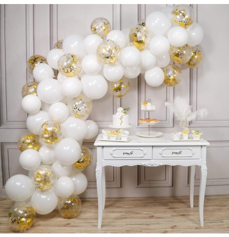 Arche de Ballons Organique Blanc & Or (x60)