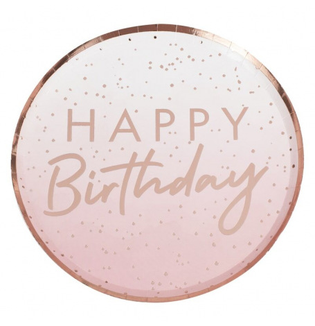 Assiettes Happy Birthday Ombre Rose Gold (x8)| Hollyparty