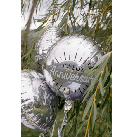 Ballon Aluminium Joyeux Anniversaire Argent 
