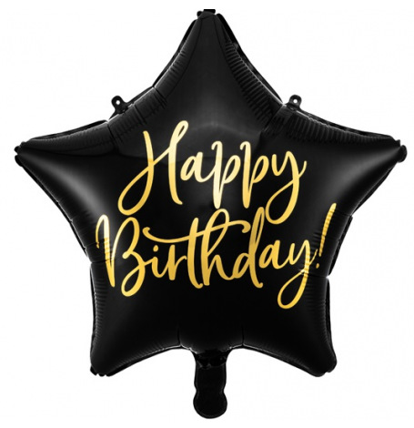 Ballon Etoile Mylar Happy Birthday Noir & Or | Hollyparty