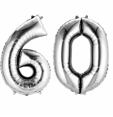 Ballons 60 ans Mylar Aluminium Argent Chiffre | Hollyparty