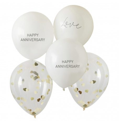 Ballons Anniversaire de Mariage Blanc & Or (x5) | Hollyparty