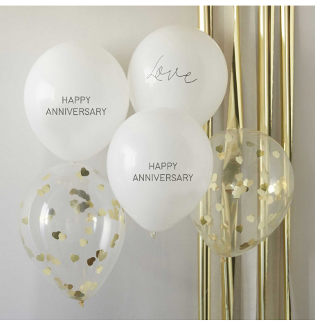 Ballons Anniversaire de Mariage Blanc & Or (x5) 