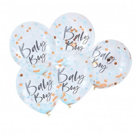 Ballons Confettis Bleu & Rose Gold Baby Boy (x5)| Hollyparty