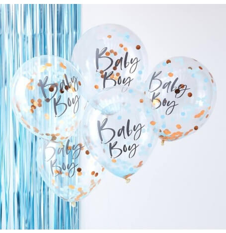 Ballons Confettis Bleu & Rose Gold Baby Boy (x5)
