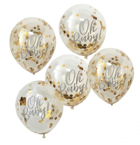 Ballons confettis Or Oh Baby (x5)
