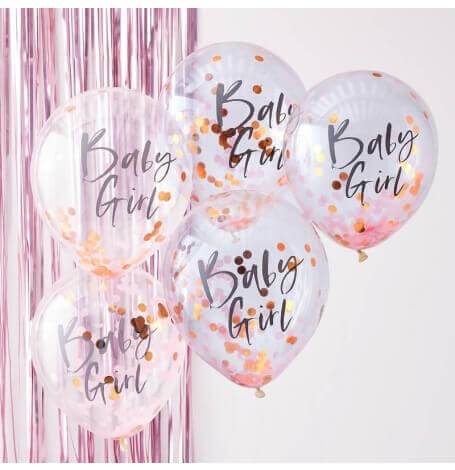 Ballons Confettis Rose Gold Baby Girl (x5)