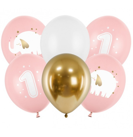 Ballons Elephant 1er Anniversaire Rose & Or (x6)| Hollyparty