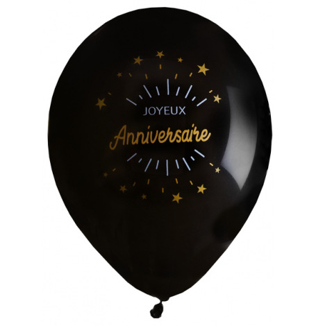 Ballons Joyeux Anniversaire Noir & Or (x8)| Hollyparty