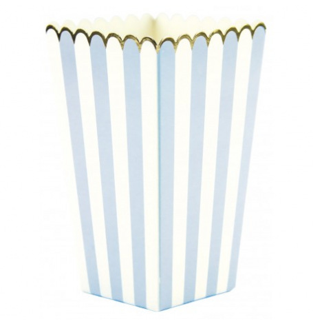 Boîtes à popcorn Rayure Bleu Pastel & Or (x8)| Hollyparty