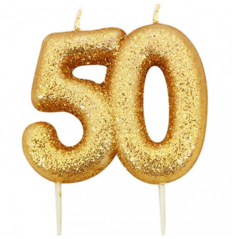 Bougie anniversaire or pailleté 50 ans| Hollyparty