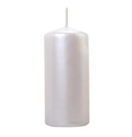 Bougie cylindrique métallisé, blanc parlé | Hollyparty