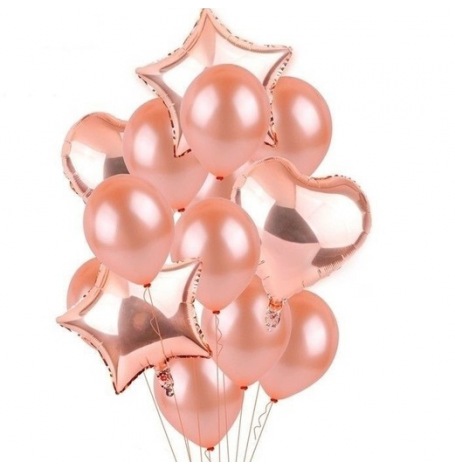 Bouquet 12 Ballons Rose Gold + Coeur + Etoile Mylar| Hollyparty