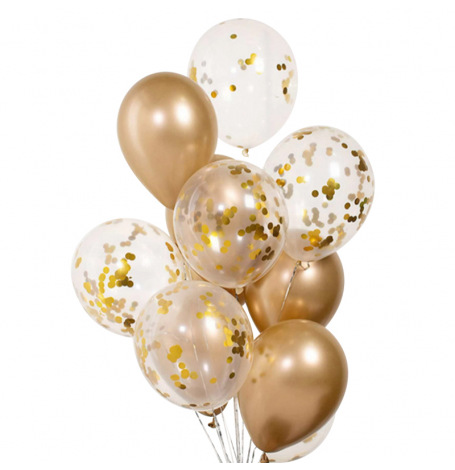 Bouquet de ballons Or Chromé & Confettis Or (x10)| Hollyparty