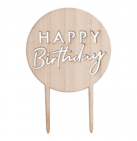 Cake Topper Happy Birthday Rond en Bois | Hollyparty
