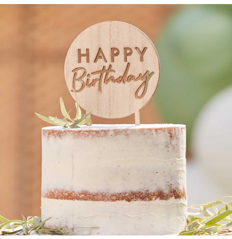 Cake Topper Happy Birthday Rond en Bois 