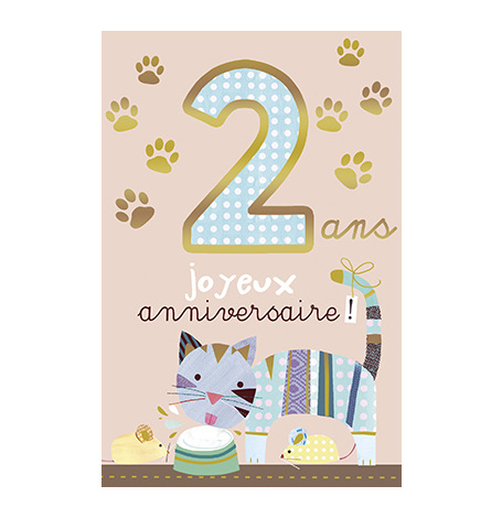 Carte Anniversaire 2 ans - Chat & Sourie | Hollyparty