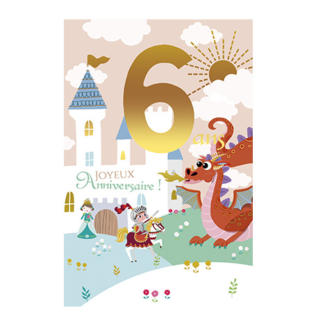 Carte Anniversaire 6 ans - Chevalier & Dragon| Hollyparty