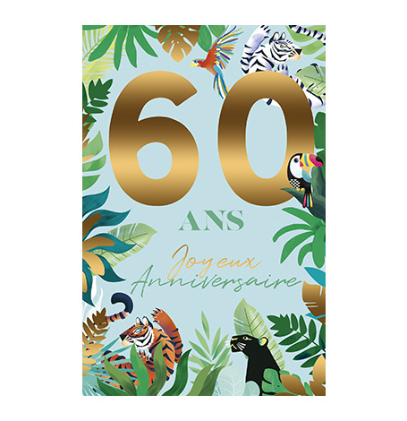 Carte Anniversaire 60 ans - Jungle & Animaux| Hollyparty
