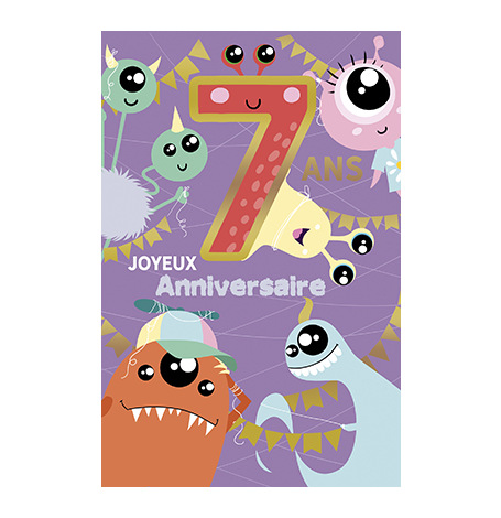 Carte Anniversaire 7 ans - Monsters| Hollyparty