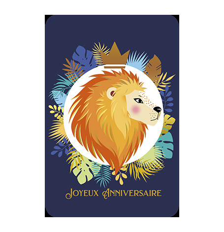 Carte Joyeux Anniversaire - Lion & Feuillage | Hollyparty