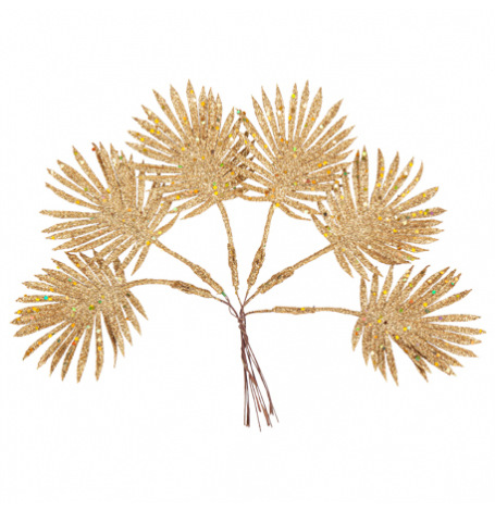 Feuilles de palme sur tige pailleté Or Antique (x6)| Hollyparty