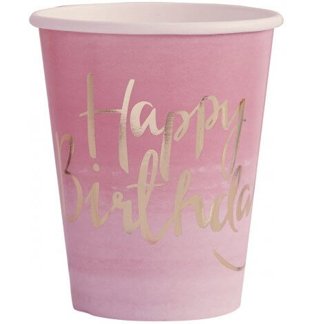 Gobelets en carton Happy Birthday Rose et Or (x8)| Hollyparty