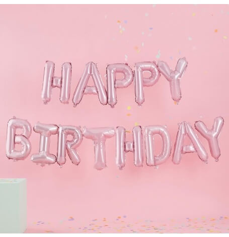 Guirlande Ballon Aluminium Happy Birthday Rose Pastel 