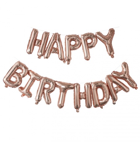 Guirlande Ballon Aluminium Mylar Happy Birthday Rose Gold| Hollyparty