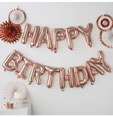 Guirlande Ballon Aluminium Mylar Happy Birthday Rose Gold
