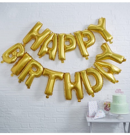 Guirlande Ballons Aluminium Or métallisé Happy Birthday