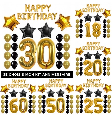 Kit Anniversaire Age Ballons Noir & Or| Hollyparty