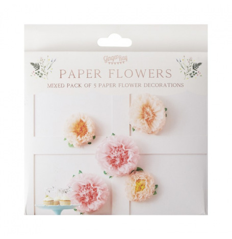 Kit de 5 décorations Fleur de papier Pivoine