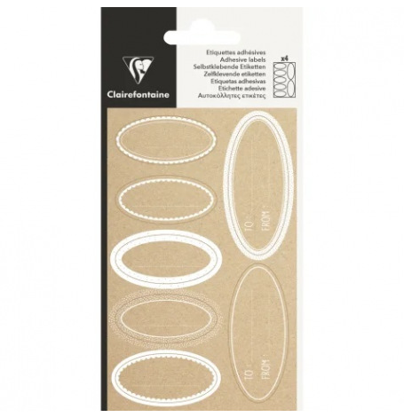 Lot de 4 planches Etiquettes adhésives kraft ovale| Hollyparty
