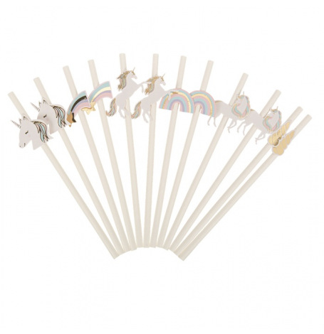 Pailles Licorne Rainbow Pastel & Or (x12)| Hollyparty