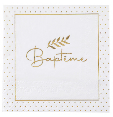 Serviettes en Papier Baptême Blanc & Or (x20)| Hollyparty