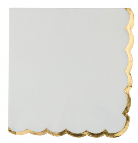 Serviettes en papier Blanc & Lisière Doré (x16) | Hollyparty